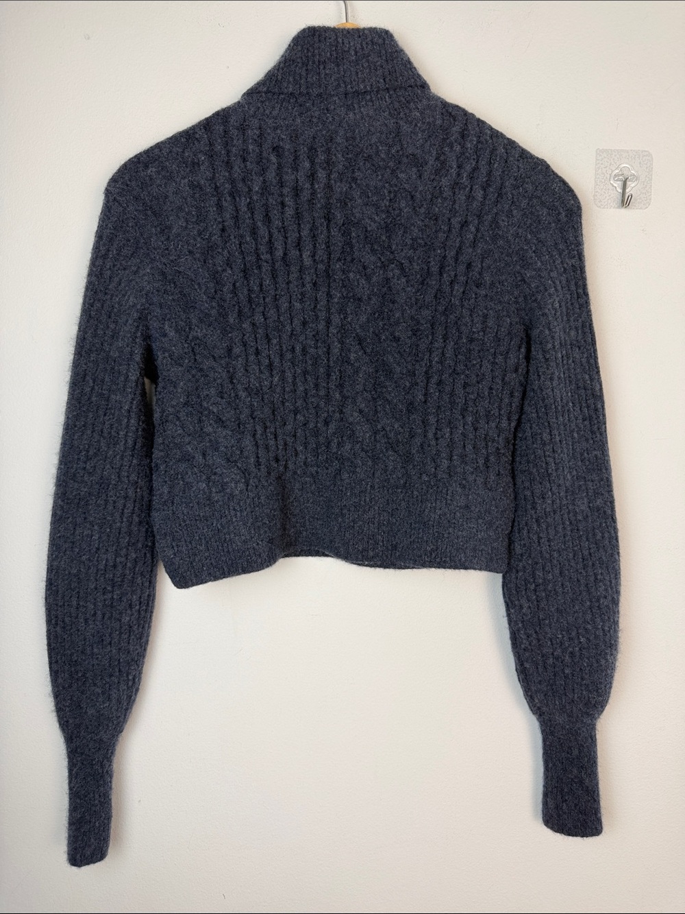 All Saints Claude Cropped Sweater Chunky Cable Knit Mock Neck Wool Blend SM Blue - Picture 12 of 16